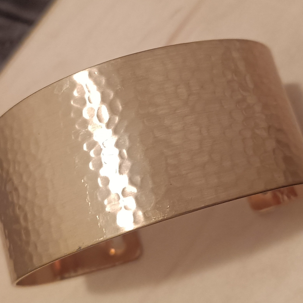 Hammered Metal Cuff Bracelet in Shiny Gold Tone